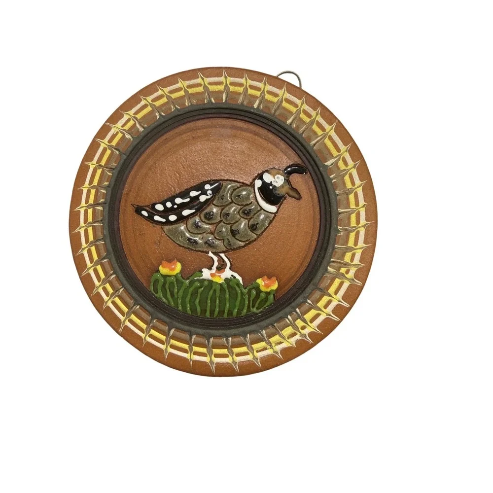 Bruce Linder Designs Quail Cactus Ceramic Wall Art Plaque Laguna Beach Pottery